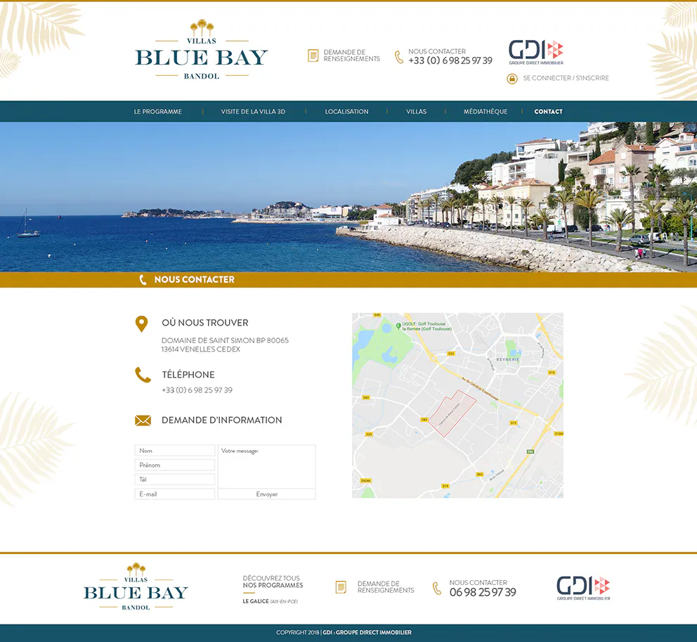 Maquette de la page contact du site Blue Bay