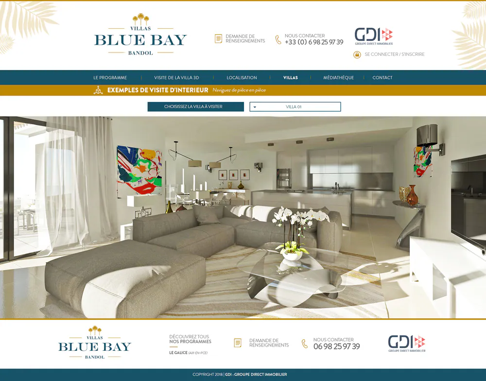 Maquette de la page visite virtuelle du site Blue Bay