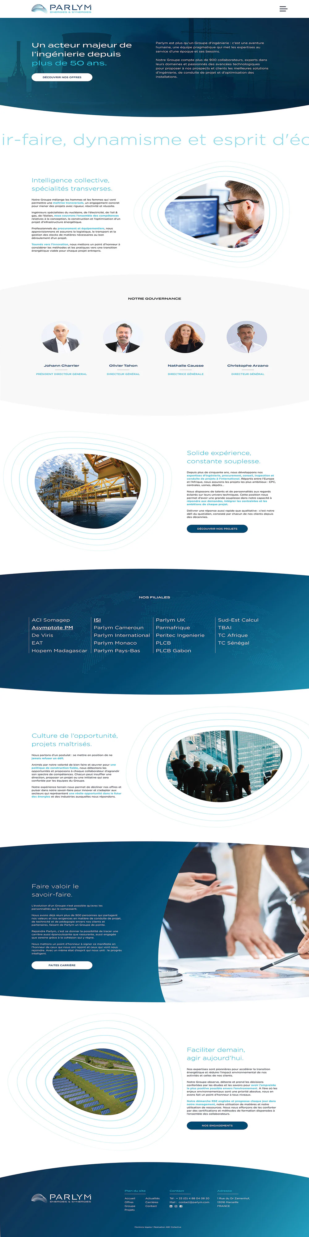 Maquette desktop du site Parlym, page de présentation