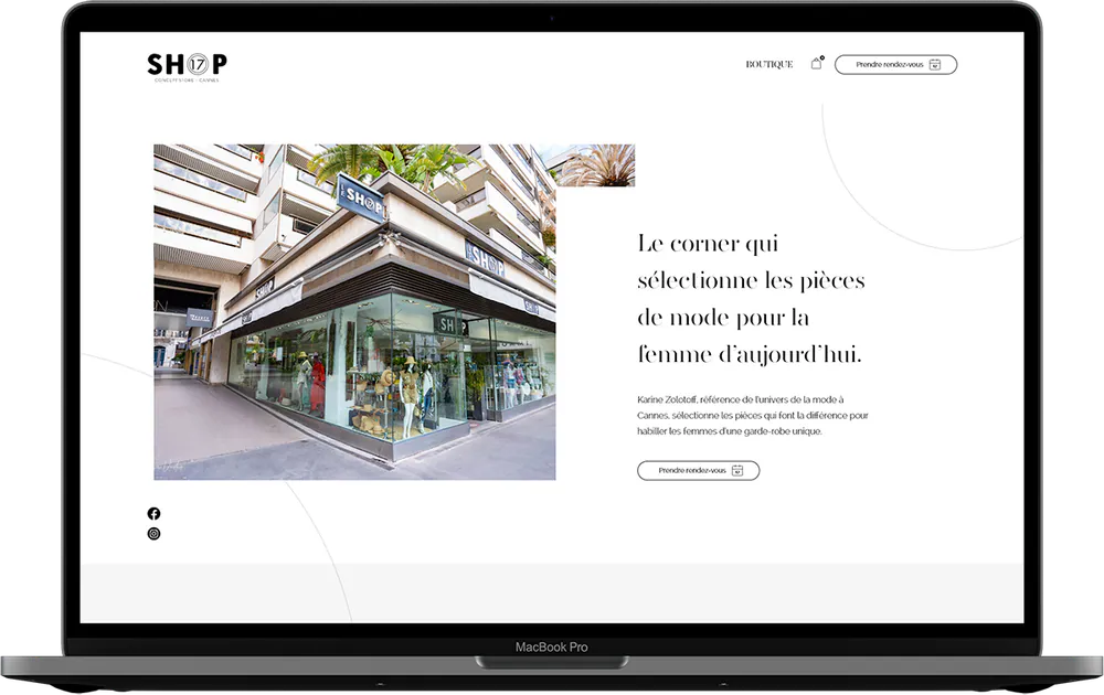 Page d’accueil du site Shop 17 affichée sur un ordinateur portable